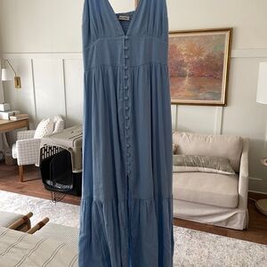 Abercrombie & Fitch Blue Buttoned V-Neck Maxi Dress